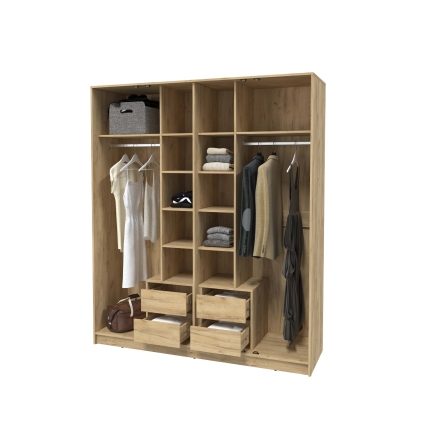 Шкаф распашной Тренд КТ-Ш4 (з) (Дуб золотой ЛДСП/ Белый ЛМДФ) Ш1800 В2128 Г547